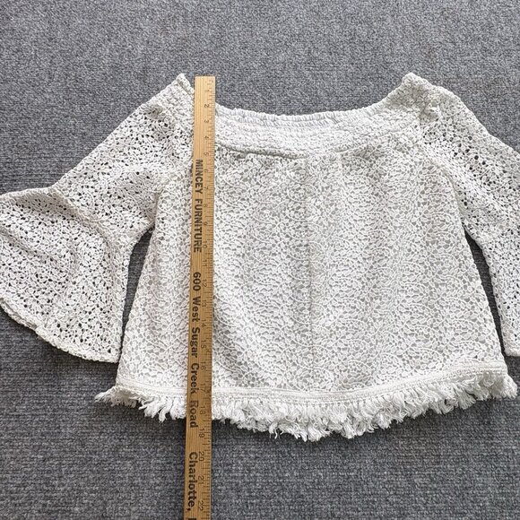 Y2K Style Top Small White Lace Off Shoulder‎ Bell Sleeve Boho Cottagecore Crop - Picture 9 of 13